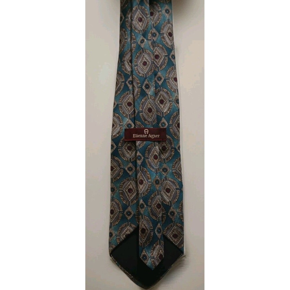 Etienne Aigner VTG Silk Tie Green Red Diamond Medallion Pattern Men’s Costa Rica